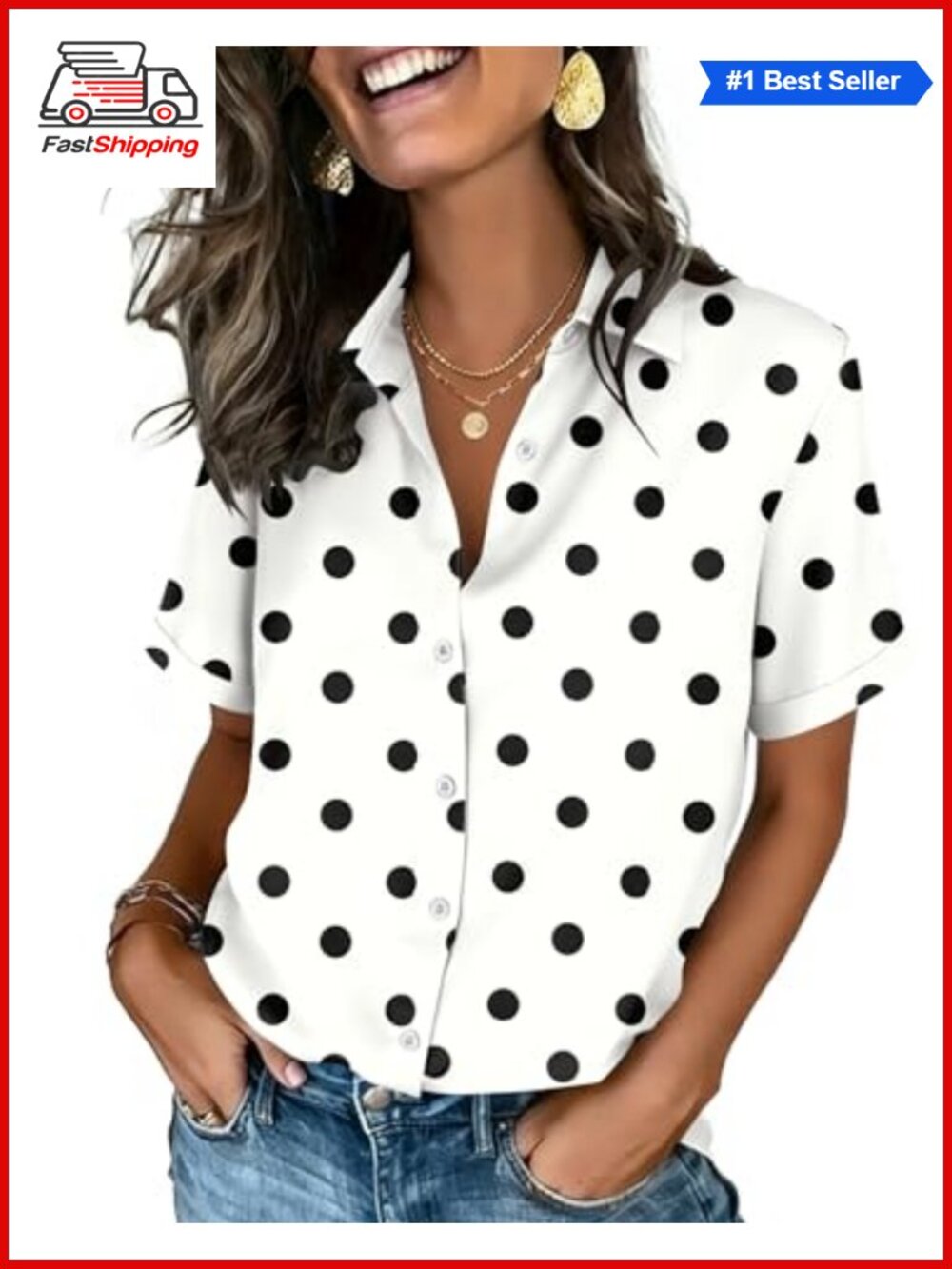 ✨ Zeagoo Button Down Shirt Womens Short Sleeve V-Neck Blouse Dressy Casual